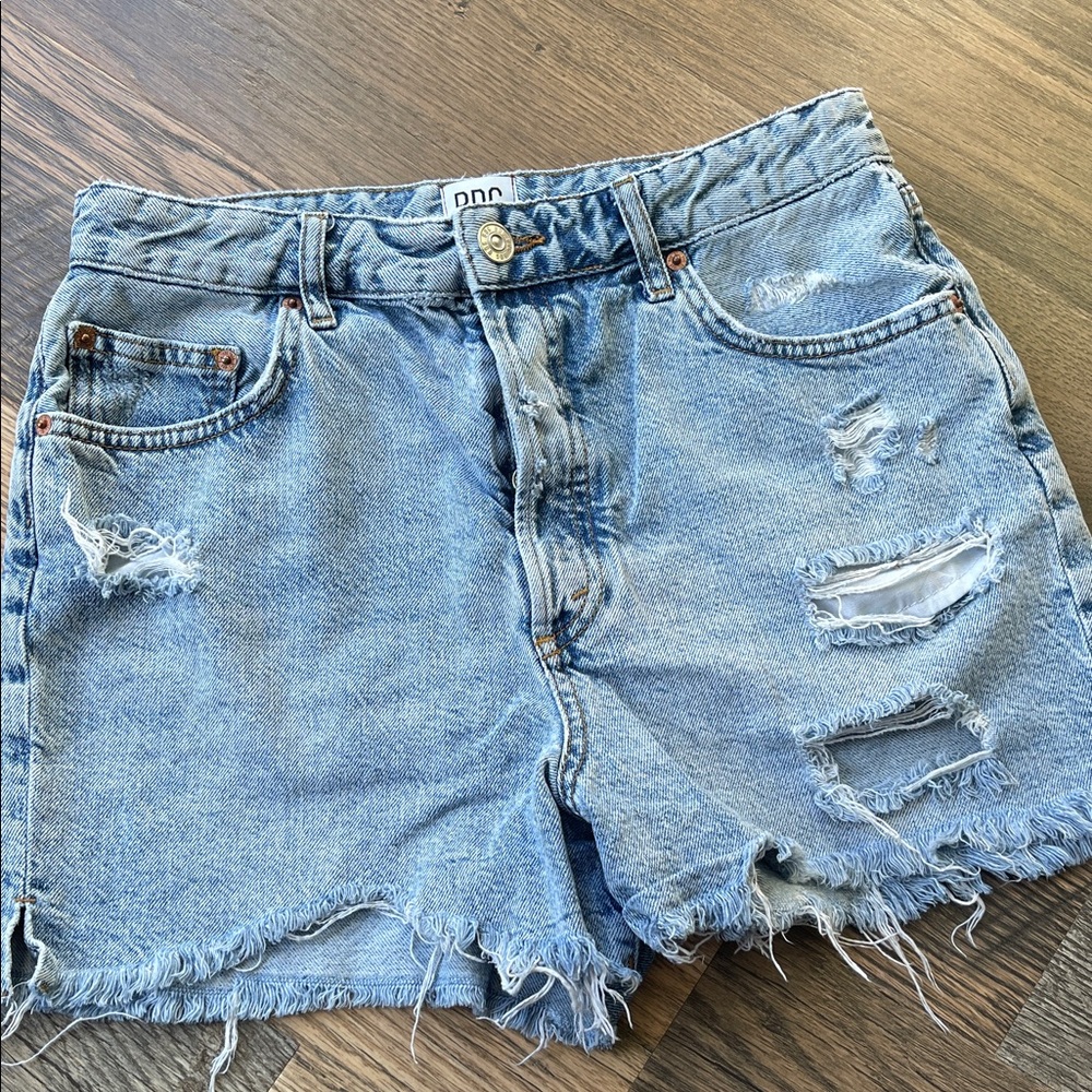 BDG Light Blue Distressed High-Rise Jean Shorts